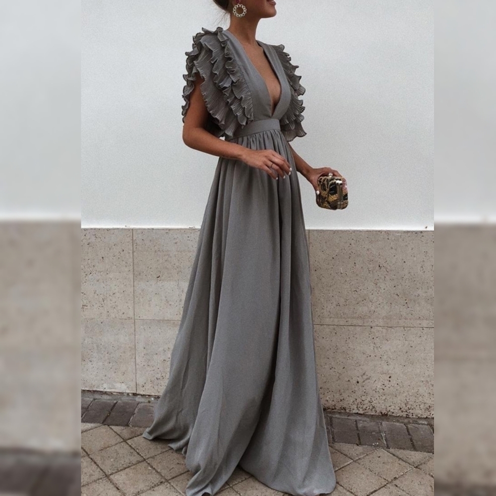 True Decadence Plunge Neck Ruffle Dress